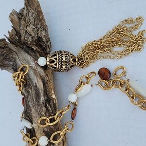 BARSE BRONZE AND NATURAL STONE NECKLACE